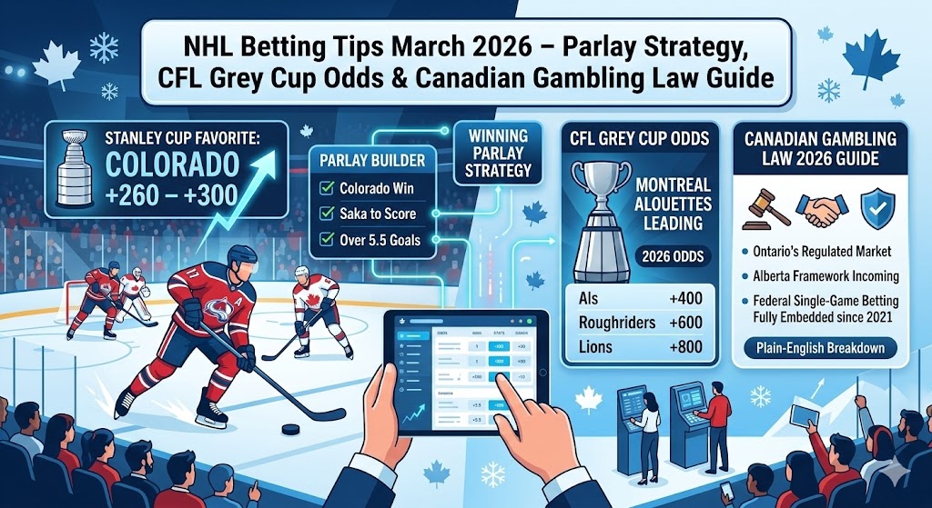 NHL Betting Tips March 2026 – Parlay Strategy, CFL Grey Cup Odds & Canadian Gambling Law Guide