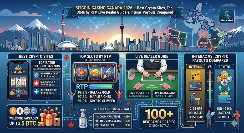 Bitcoin Casino Canada 2026 – Best Crypto Sites, Top Slots by RTP, Live Dealer Guide & Interac Payouts Compared