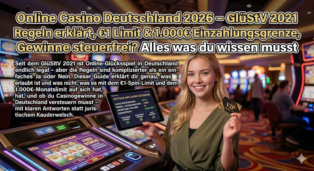 Online Casino Deutschland 2026 – GlüStV 2021 Regeln erklärt, €1 Limit & 1.000€ Einzahlungsgrenze, Gewinne steuerfrei? Alles was du wissen musst