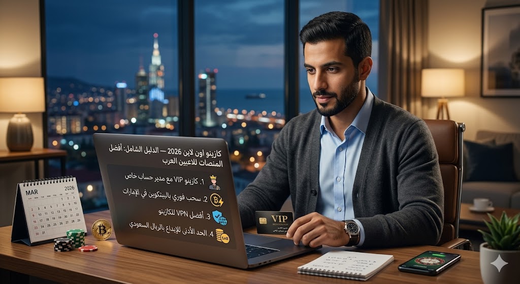 كازينو اون لاين 2026 — الدليل الشامل: أفضل المنصات للاعبين العرب، كازينو VIP مع مدير حساب خاص، سحب فوري بالبيتكوين في الإمارات، أفضل VPN للكازينو، والحد الأدنى للإيداع بالريال السعودي